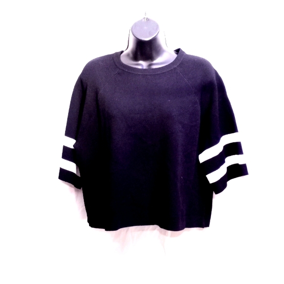 Final Sale - NWOT AUTUMN CASHMERE Cropped Striped S/S Knit Top - Picture 1 of 3